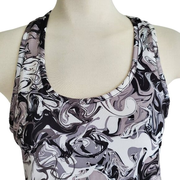 REEBOK Racerback Longline Black Grey White Abstract Print Tank Top Sz S - Picture 3 of 12